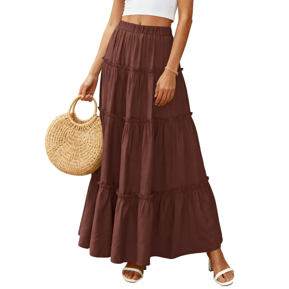 PrettyGarden Boho Maxi Skirts for Women Trendy Summer Spring Long Flowy A Line Tiered Skirt Beach Vacation Clothes Dress