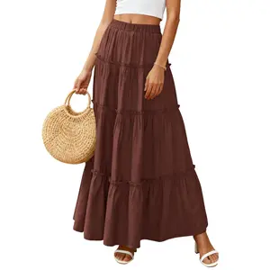 PrettyGarden Boho Maxi Skirts for Women Trendy Summer Spring Long Flowy A Line Tiered Skirt Beach Vacation Clothes Dress