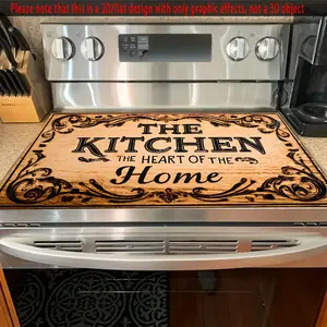 1pc, 2D/Flat Wooden Kitchen Quote Stove Protector Mat 28.3"x20.5" - Non-Slip, Heat-Resistant Synthetic Cover for Electric Glass Stove, Scratch-Resistant, Multipurpose for Flat Top Oven, Washer, Dryer, Mouse Pad, Kitchen Decor