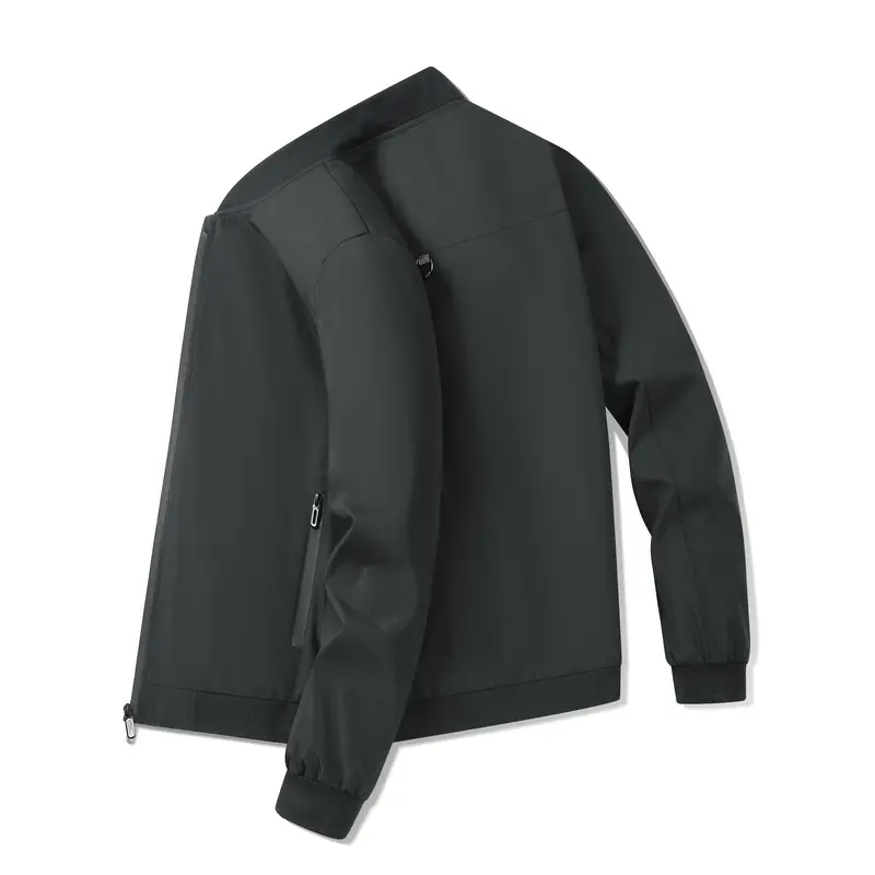 Men’s solid-color baseball collar jacket for spring/autumn, lightweight jacket with zip pockets—versatile casual top for everyday commuting