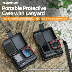 for Insta360 Ace Pro/Pro2 Protective Hard Shell Case, for Action camera, Plastic, Camera Accessory for Outdoor Sports, Holiday Travel, Protect Lens and Screen, Adjustable Lanyard, with Soft Pads, Portable Storage