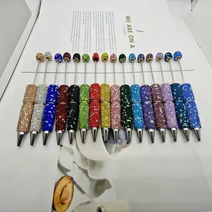 12pcs Random Color Creative Full Drill Ab Diamond DIY Beaded Pens, DIY Beading, Creative Design Atom Pen, Handmade Decoration Sparkle Writing Pen