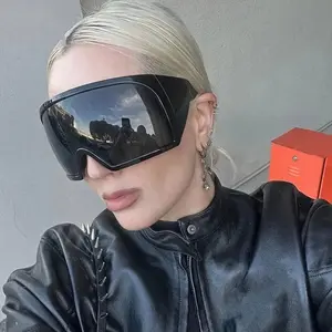 Futuristic Wrap-Around Y2K Sunglasses, Curved Lens UV400 Protection, Oversized 2000s Rave Eyewear, Cool Steampunk Stylish Shades outdoorfun