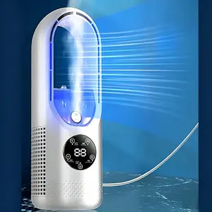 Bladeless Fan with Humidifier and RGB Lights, USB Powered Desk Fan, Table Fan, Multifunctional Timing Air Conditioning Fan,6-Speed Quiet Personal Cooling Fan for Office Home Bedroom, No Blades Design Safer than Traditional Fans