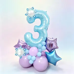 29-Piece Snowflake Theme Birthday Balloon Set, Includes 32-Inch Baby Blue Number Mylar, Mini Snowflake, Star Balloons, Perfect for Parties