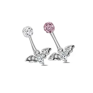 HERVAY 16G/10MM Eyebrow Jewelry - Stainless Steel Pink & White Crystal Bat - Suitable for Rook/Helix/Daith/Nose/Ear/Lips - Unisex Piercing Accessories