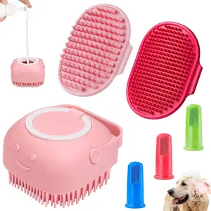 6PCS Dog Bath Brush and Toothbrush Set with Adjustable Handle Shampoo Brushes and Scrubbers for Short and Long Haired Dogs and Cats