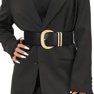 women wide elastic belt for dresses fashion buckle stretchy leather band las