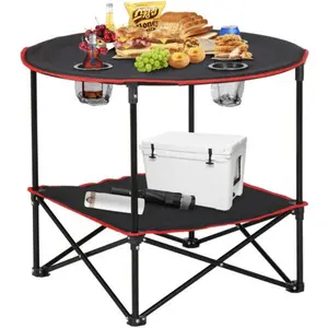 ZENSTYLE Portable Folding Picnic Table Outdoor Camping Table w/4 Cup Holder & Bag for BBQ