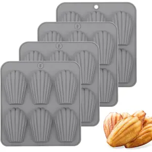 4 Pack Madeleine Pans for Baking, 6 Cavity Shell Shape Baking Mold Nonstick Cookie Cake Pan for Oven (Grey)
