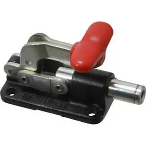 Destaco 1 T-Handle Grip Clamp Tool - Heavy-Duty Carbon Steel Straight Line Action Clamp for Heavy Loads, 560 Lb Capacity, Flanged Base with 0.22" Mounting Hole Diam, 0.39" Plunger Diam, Model 6015-M