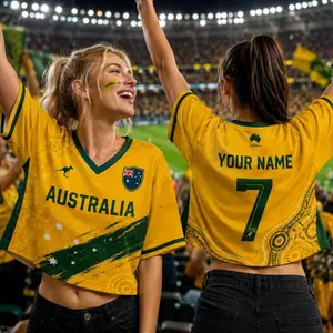 Personalized Australia Football Crop Top, Custom Aussie Soccer Jersey for Women, Futbol Fan Crop Tee with Custom Name Number