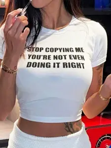 Y2K Baby Tee Women White Cotton Cropped Graphic T-Shirt Short Sleeve Slim Fit Slogan Print Crop Top Streetwear Aesthetic Casual Summer Daily Outfits Clubwear TikTok Viral #Y2KFashion #GraphicTee #Streetstyle MustHave 2026 Trendy Cute Top
