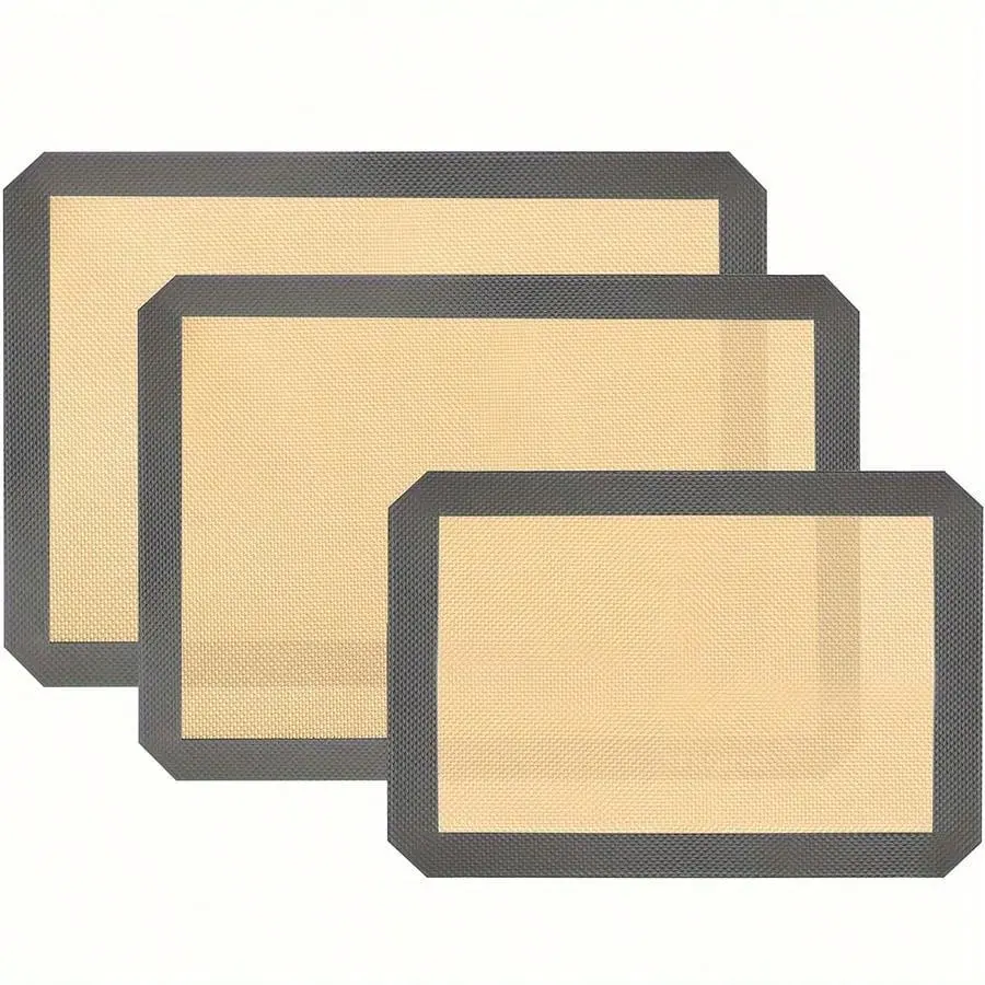 3 Piece Silicone Baking Mats, Home Baking Supplies Bakery Supplies Baking Accessories Bakeware, Food Grade Safe Tray Liners, Reusable Oven Proof Heat Resistant, Ideal for Cookies Macarons Bread Pastries