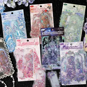 72 sheets gold foil long strip sticker pack featuring flowers, anime characters, frame themes, simple fresh style, made PET waterproof material, self adhesive DIY journal decoration scrapbook gold foil sticker pack