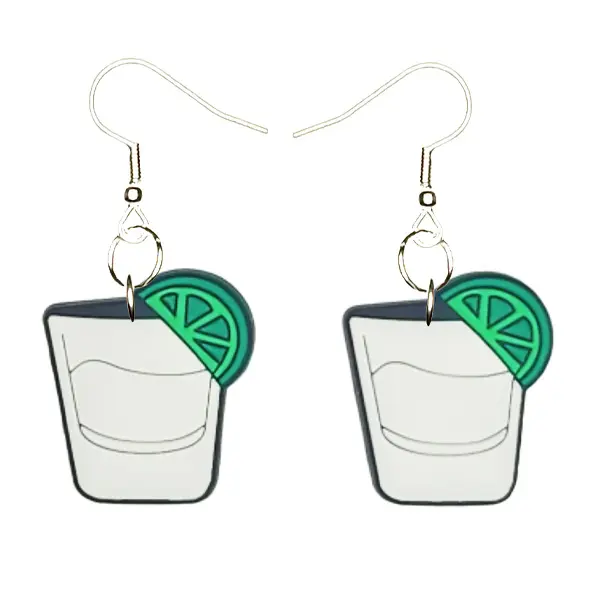 Tequila Shot Earrings Hypoallergenic Silver Plated Fishhooks Yazzle Dazzle Wine Booze Whiskey Gin Liquor Vodka Martini Rum Vermouth Champagne Beer