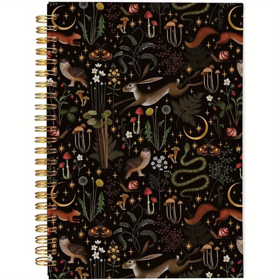Fairy Rustic Forest Pattern Notebook, 1 Count Gothic Vintage Mushroom Woodland Wild Animals Butterfly Journal Notebook, Cottagecore Gifts