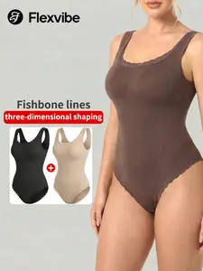 Women's Lace-Trim Seamless Shapewear | Tummy Control Thong Bodysuit | TikTok Made Me Buy It | Snatched Waist for Hourglass Figure