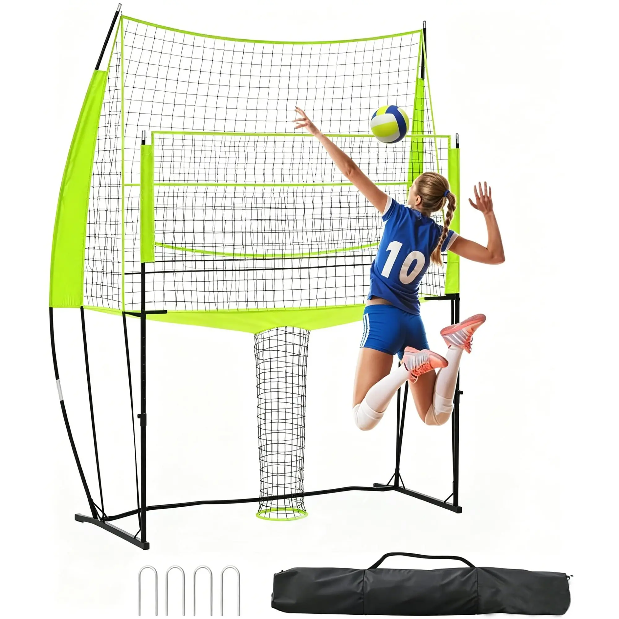 Garvee Height Adjustable Volleyball Net Set (11x8ft) - Freestanding Training Equipment with Automatic Ball Return, 3 Height Levels, Easy Setup, Carry Bag - Indoor/Outdoor for Passing, Improving Serving Practice, All Ages