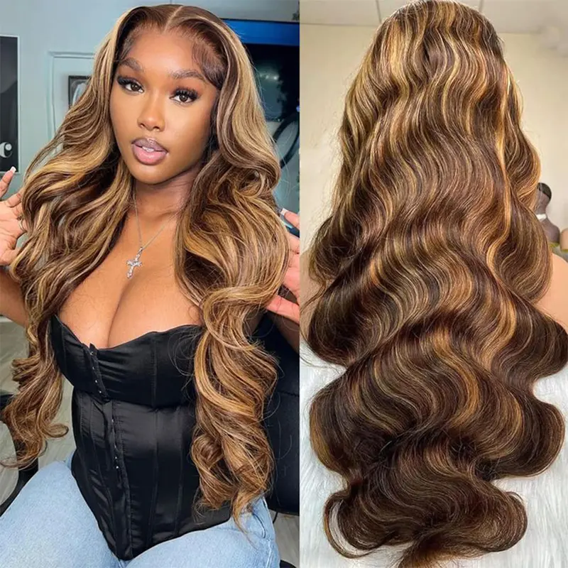P4/27 Ombre Body Wave Lace Front Wigs Human Hair For Black Women Pre plucked Highlight 13x6 HD Lace Frontal Wigs