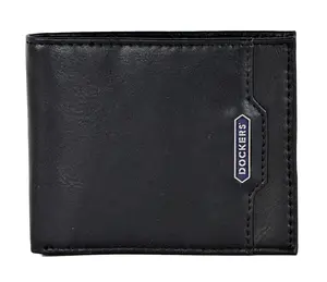 Dockers Men's RFID-Blocking Extra Capacity Slimfold Wallet Black Coated Leather 9 Card Slots 2 Slip Pockets Currency Compartment Model 31DK130031