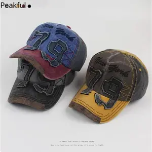 Duck tongue cap washed and worn, number 79 embroidered color blocked sun protection baseball cap, outdoor leisure