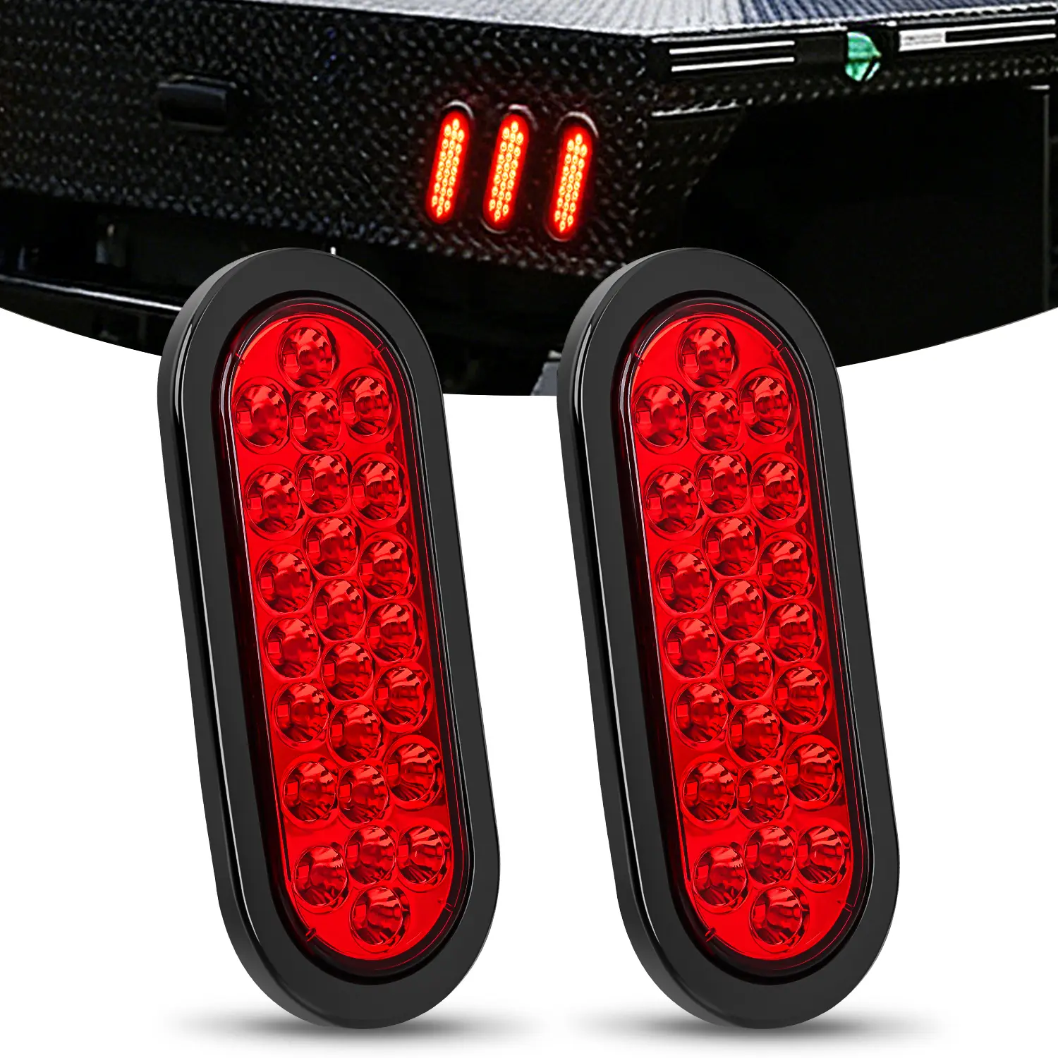 Nilight 6Inch Oval Vehicle Rear Lights (2PCS), 24LED Red Stop Brake Turn Marker Blinker Lights with Flush Mount Grommets & Plugs, IP67 Waterproof for 12V Truck, Trailer
