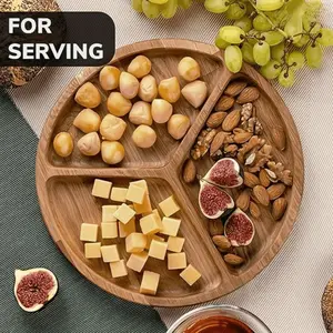 Wooden Serving Tray, Oval Divided Plate, Breakfast Platter, Snack Dish, Cake Stand, Nut Fruit Dessert Display, Party Picnic Kitchenware, Salad Plates