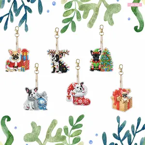 6PCS 2D Flat DIY Diamond Painting Keychain Double Sided Drill Small Crystal Painting Keyrings Diamond Art Kits Glitter Rhinestone Keychains Gift for Friends