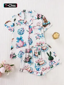 Women's Two-Piece Pajama Set, Pjs, Loungewear, Nightwear, Soft & Comfortable Fabric, Casual All-Over Printed Design, Short Sleeves & Shorts, Perfect for Relaxing Nights