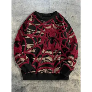 Spiders Graphic Sweaters Gothic Punk Sweater Oversized Unisex Knit Tops Crew Neck Long Sleeve Streetwear