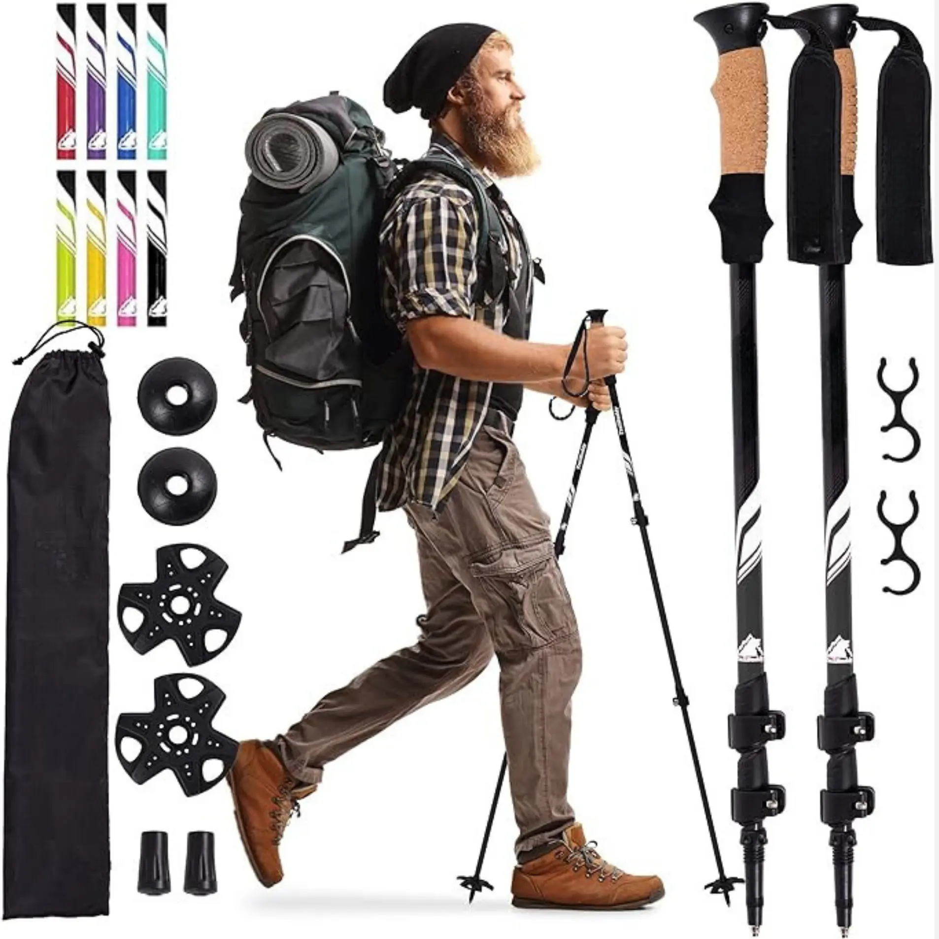Trekking Poles - Lightweight, Collapsible Hiking Poles for Backpacking Gear - Pair of 2 Walking Sticks for Hiking, 7075 Aluminum with Cork Grip