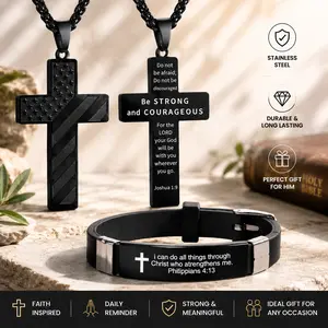 Men's Stainless Steel Multilayer Necklace, 18-24in Adjustable Chain with Black Finish, American Flag & Bible Verse Pendant - Inspirational Jewelry Gift for Him