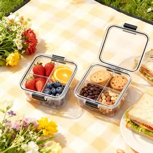 Food-grade storage box with cover for snacks, dried fruits, and grains; clear, square, and partitioned sealable container