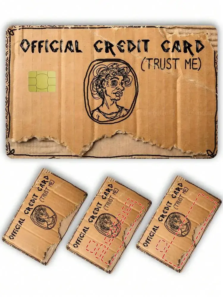 2D Flat Print, Not 3D – Official Credit Card Trust Me Funny Cardboard Credit Card Skin, Vintage Kraft Paper Debit Card Sticker