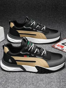 Men's Patchwork Lace Up Walking Shoes, Casual Sporty Breathable Comfortable Running Shoes, Fashionable Sneakers for Daily Wear