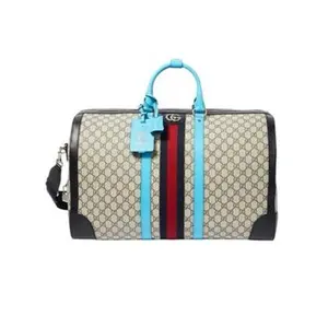 Pre-owned GUCCI Canvas Travel Bags Savoy Large GG Duffel Bag Blue Trim