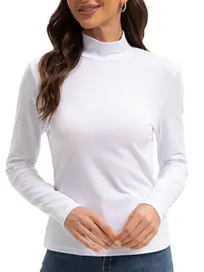 Women's Turtleneck Long Sleeve Shirts Casual Basic T Shirts Lightweight Base Layer Solid Slim Fit Tops
