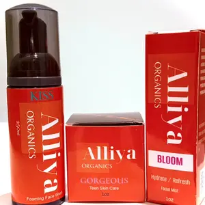 Alliya Organics, KBG Youth Skincare Set. KISS- Foaming Face wash, BLOOM- Hydration Mist, GORGEOUS- Moisturizer.