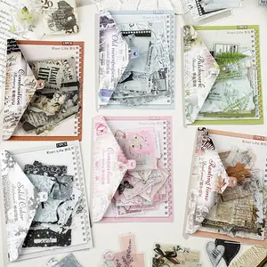 Etori Life Fragmented Shadow Ensemble Series 15Pcs Vintage Art Collage Pet Self Adhesive Stickers Old Newspaper Lace Plant Withered Wood Burn Marks Fabric Art Journal Decoration Materials for Laptops, Phone Stickers, Office Decoration Accessories