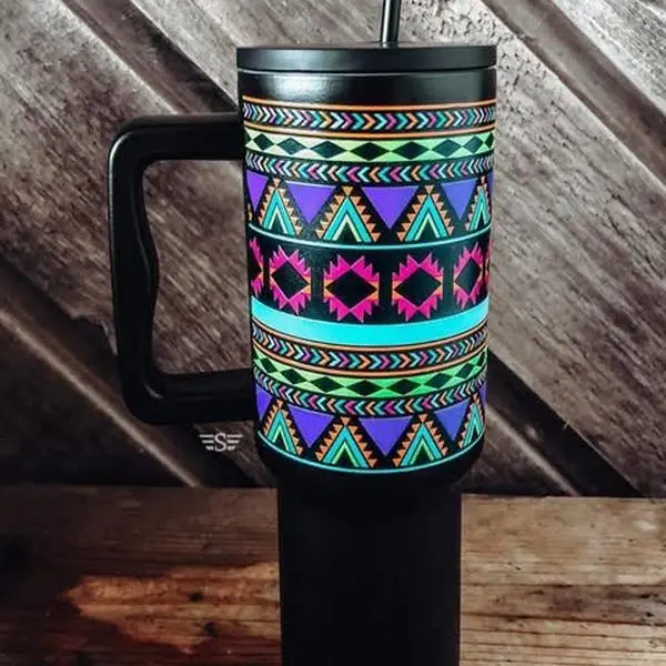Neon Aztec 40oz tumbler cup
