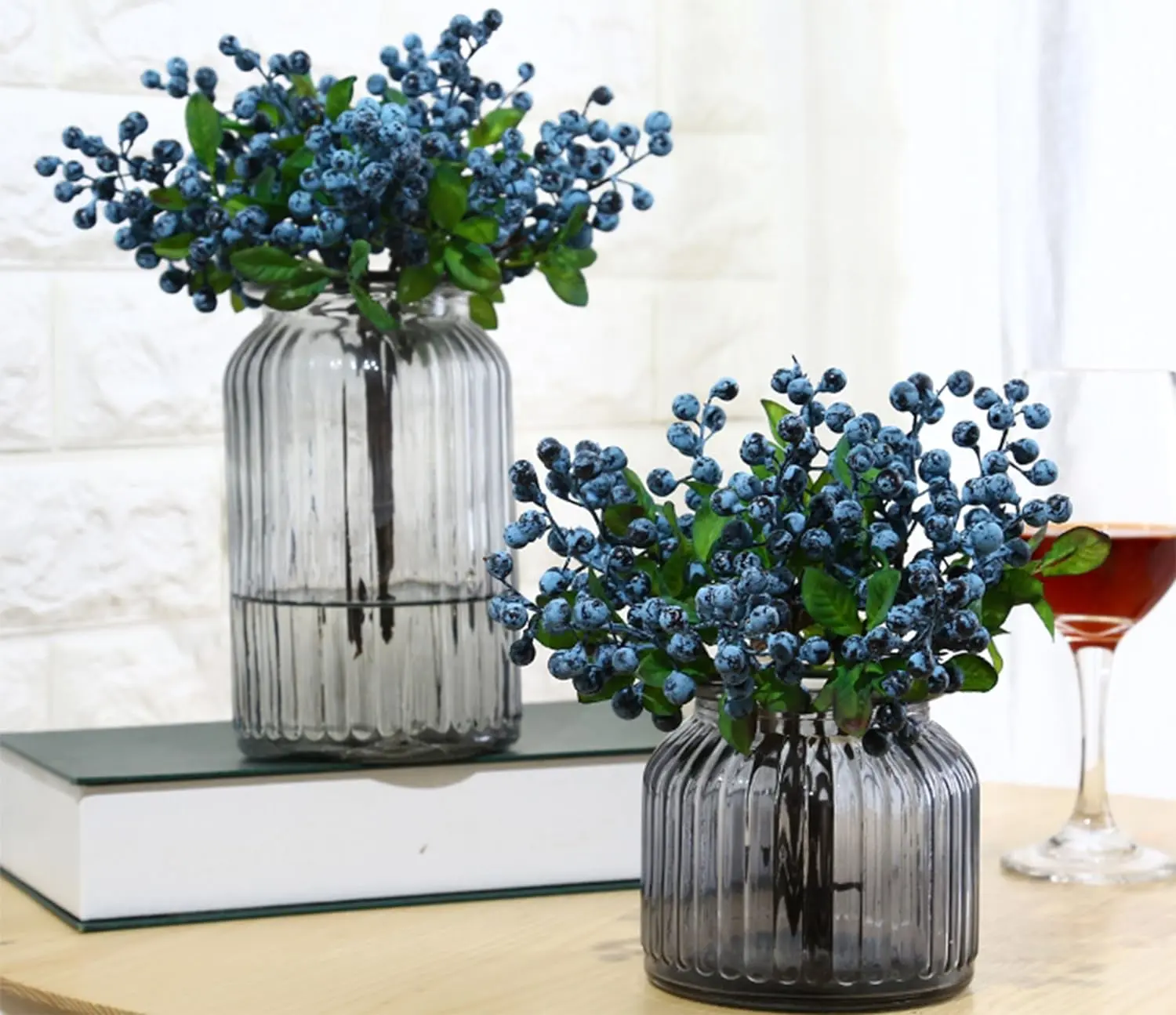 10 Pack Artificial Flowers California Faux Blueberries Stems for Decorating Picks Fruit Fake Silk Home Decorative Party Wedding (Blue)Ornaments Plants