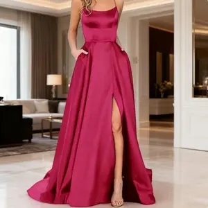 Solid color long dress, slim fit off shoulder elegant temperament bridesmaid group evening gown