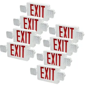 LED Emergency Exit Lights 8-Pack Dual-Head 90-Minute Battery Life 120-277V AC Global Compatibility Fire Safety Commercial Lighting Power Outage Backup Carbon Monoxide Detector Doorbell