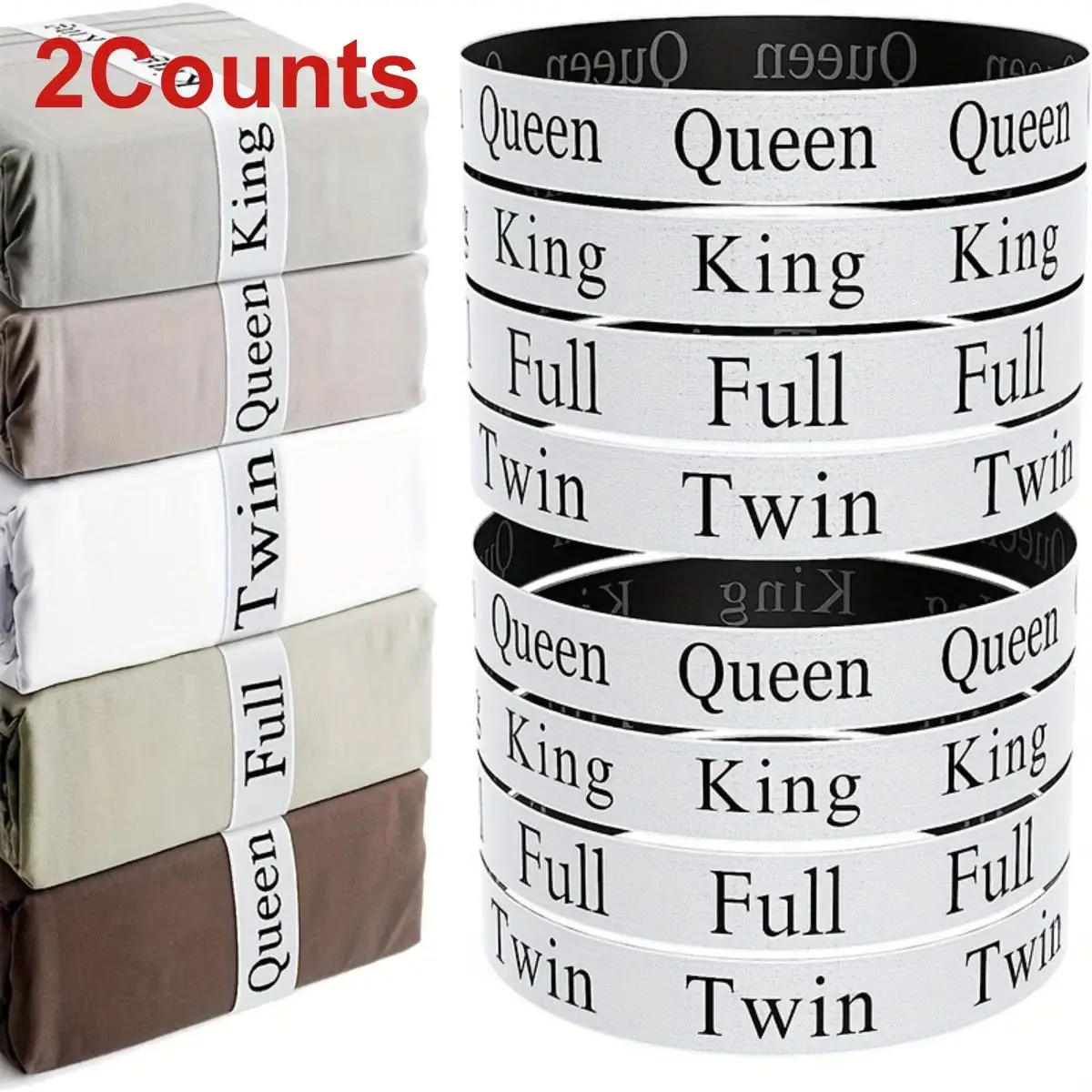 2pcs/set Letter Pattern Bedding Organizer Straps, Sheet Label Elastic Binding Organizer Straps, Closet Organization Bedroom Daily Necessities Storage