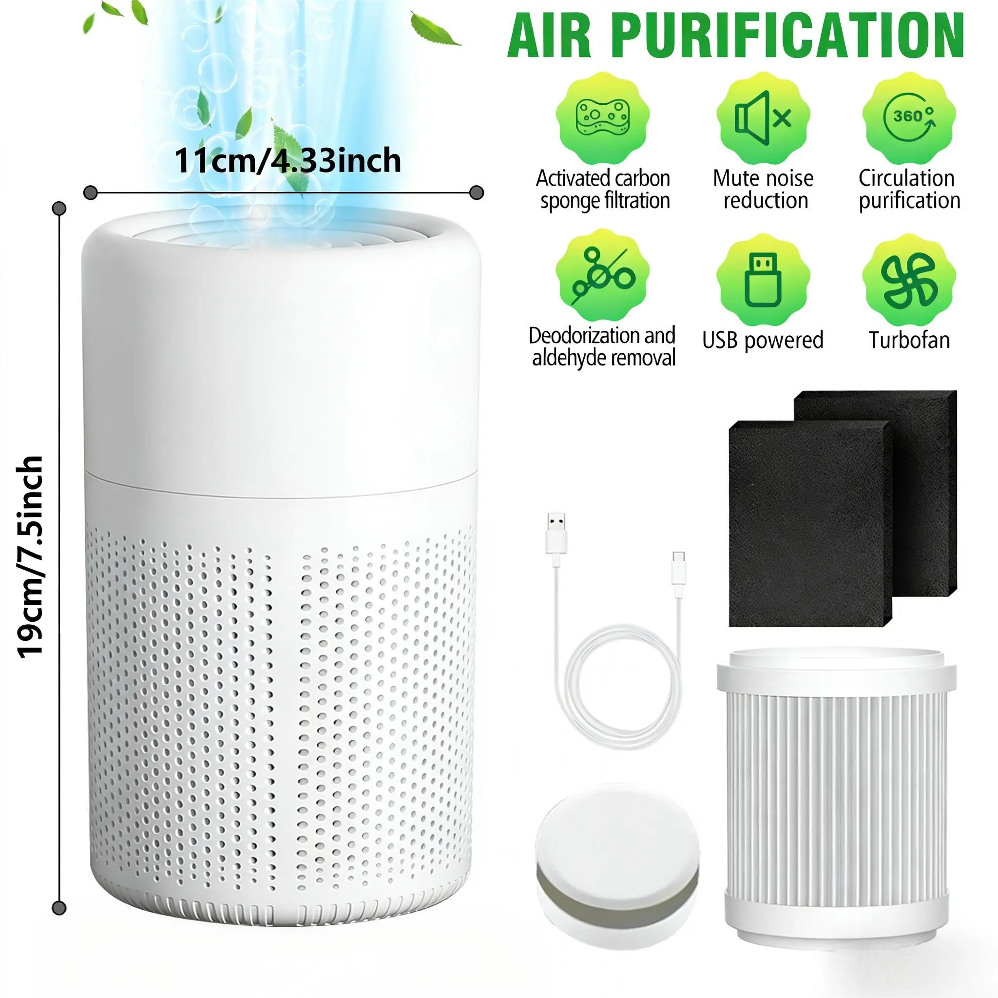 【DealsForYouDays】Mini Compact Desktop HEPA Filter Air Purifier - Quiet USB-Port Powered Air Cleaner, 1pc, 360° Circulation, Anti-Allergy, Removes Pet Odors, Acetaldehyde, for Home/Office, Father's Day Ideal Gift