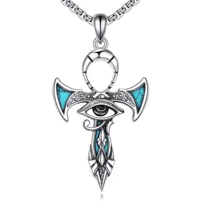 Men’s Ankh Necklace, 925 Sterling Silver Ankh Cross Pendant, Egyptian Jewelry Gift for Men