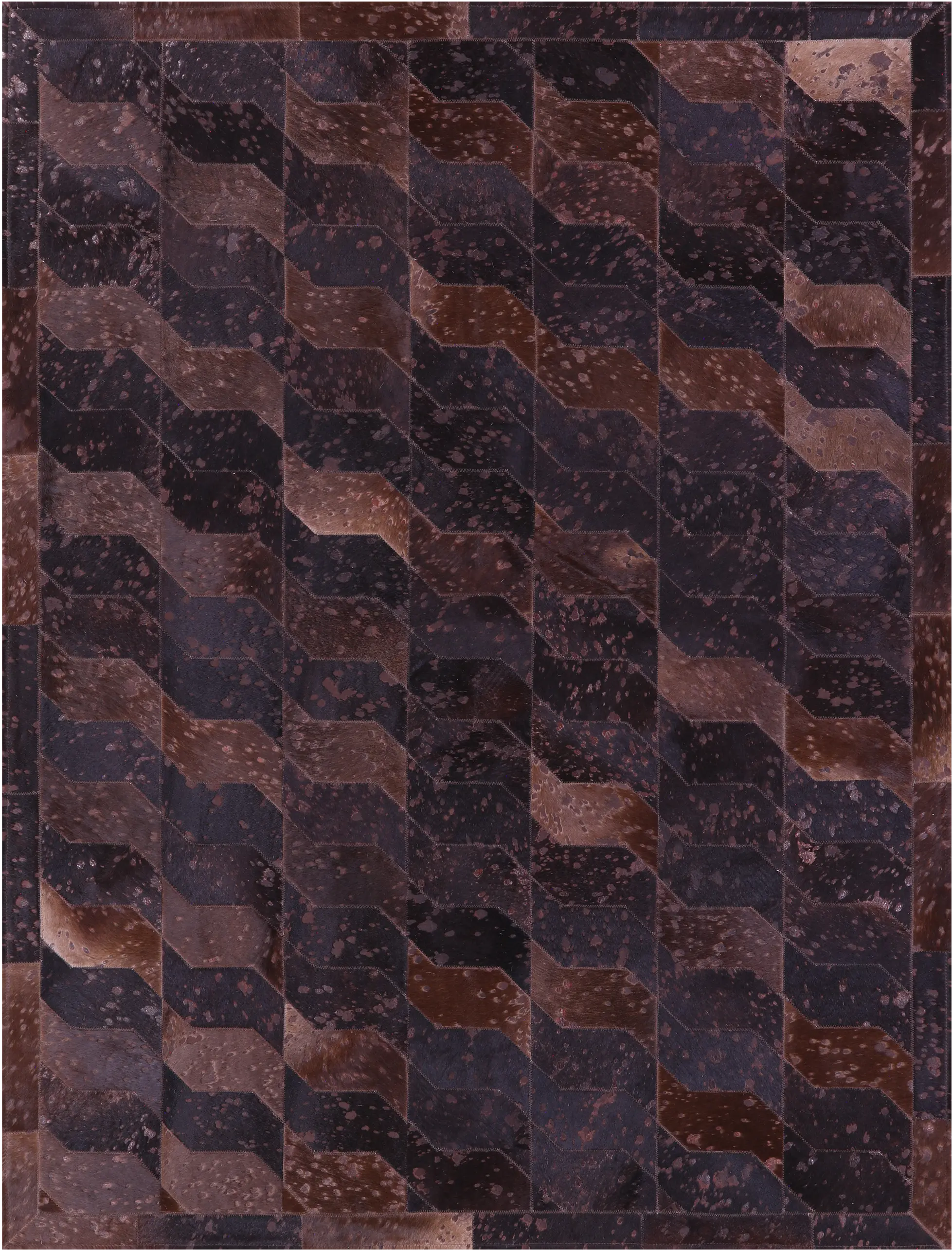 Brown Dyed Natural Cowhide Hand Stitched Patchwork Rug - 6' 0" X 7' 5"