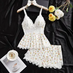 Women's Solid Color Lace Trim Cami Top & Shorts Pyjama Set Casual Comfy Camisole & Shorts PJ Set for All Seasons Lingerie & Sleepwear - Womenswear, Loungewear, Elegance