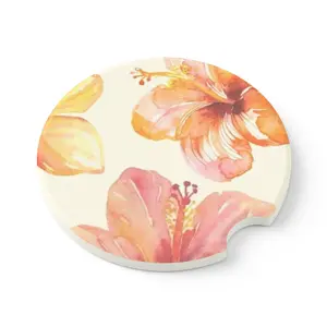 Floral Soapstone Car Coaster Set - Tropical Hibiscus Design, Unique Gift for Car Lovers, Home Decor, Summer Vibes, Road Trip Essentials